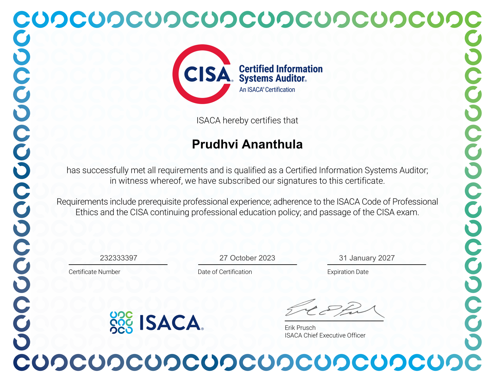 CISA — Certified Information Systems Auditor